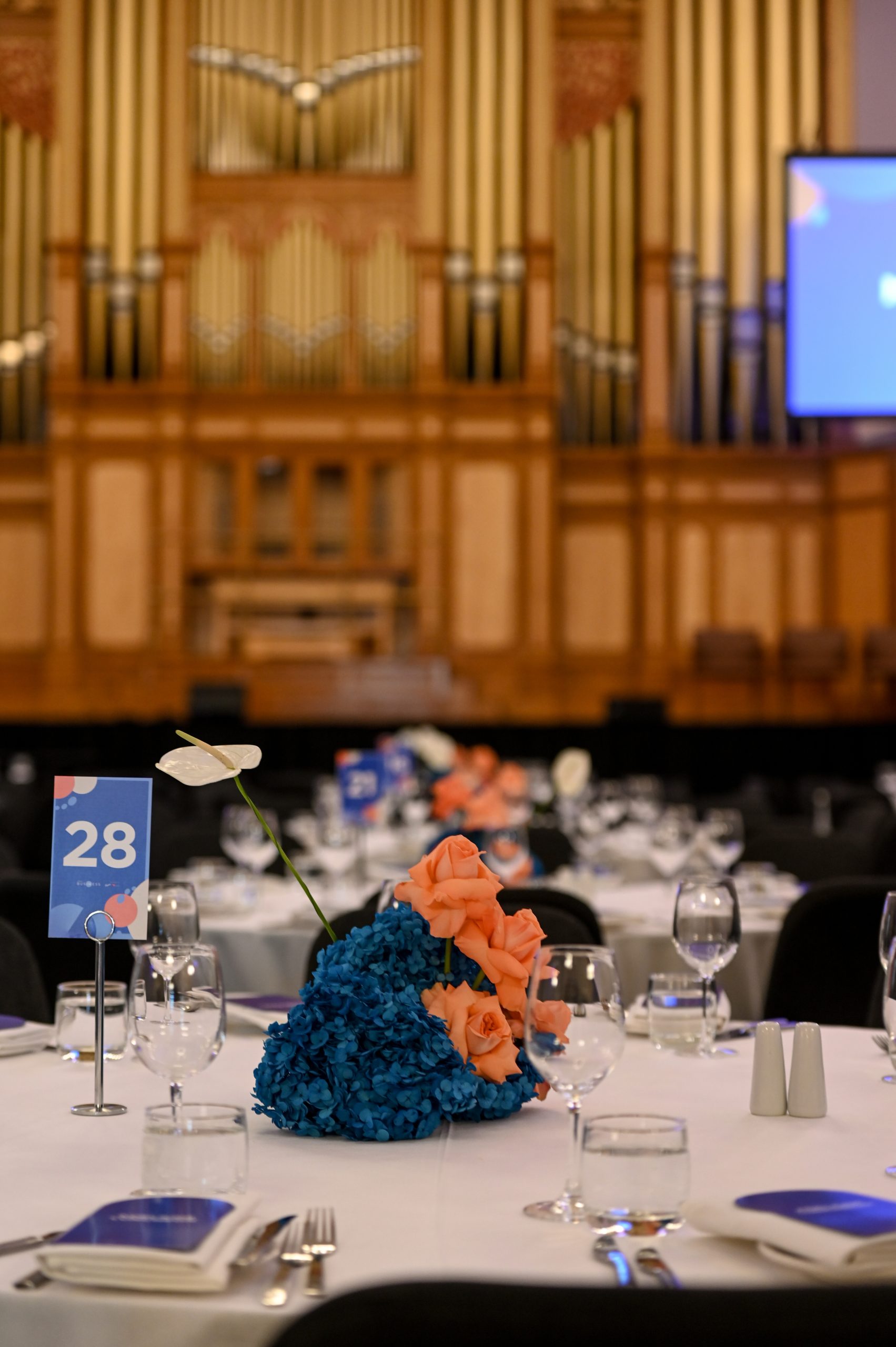 Flowers on table in Adelaide Town Hall